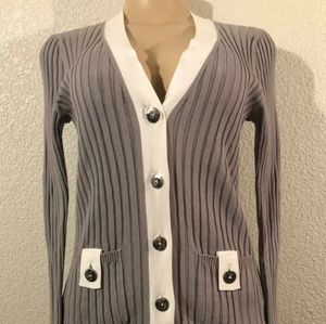 Banana Republic V Women Sz M Cardigan Long Sleeve Gray &White Metalic Buttons C1